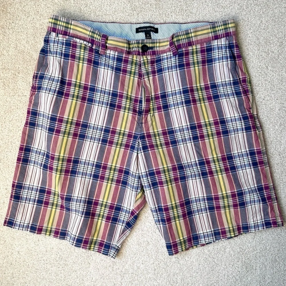 Banana Republic Men’s Plaid Shorts 100% Cotton Pockets Size 36 Preppy Golf